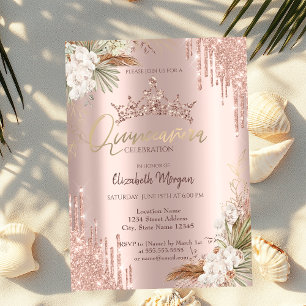 Pampas-Rosa-Gold-Glitter-Krone-Hänge-Quinceañera  Einladung