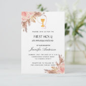 Pampas Rose erröten erste heilige Kommunion Luxus Einladung (Stehend Vorderseite)