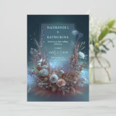 Pampas Rose Ethereal Teal Garden Wedding Einladung (Stehend Vorderseite)