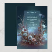 Pampas Rose Ethereal Teal Garden Wedding Einladung (Vorne/Hinten)