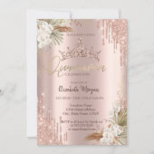 Pampas Rose Gold Glitzer Crop Drop Quinceañera Einladung (Vorderseite)