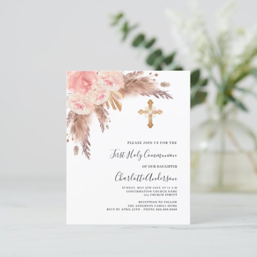 Pampas Rose Goldhaushalt erste Einladung (Stehend Vorderseite)