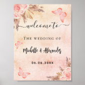 Pampas-Rose-Goldschmetterling Begrüßung Poster (Vorne)