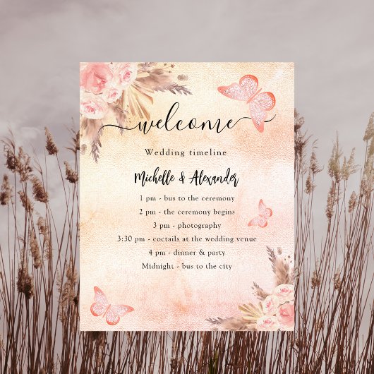 Pampas Rose Goldschmetterling Budget Hochzeitsprog Flyer