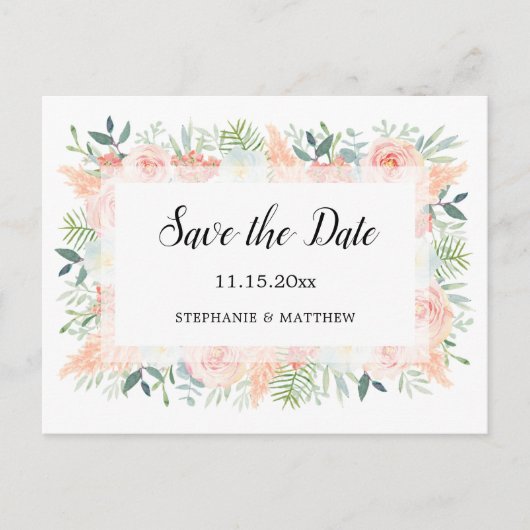 Pampas Rose Grüne Hochzeit speichern das Datum Ankündigungspostkarte (Vorderseite)