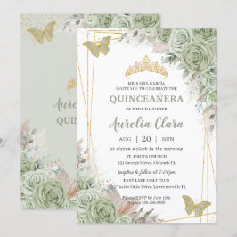 Pampas Sage Green Floral Butterfliegen Quinceañera Einladung