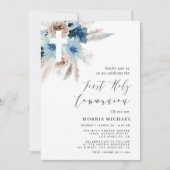 Pampas staubblaue erste heilige Kommunion Einladung (Vorderseite)