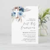 Pampas staubblaue erste heilige Kommunion Einladung (Stehend Vorderseite)