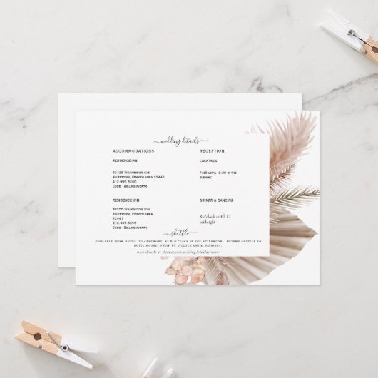 Pampas Swash Weißes Detail Einladung (Vorderseite/Rückseite Beispiel)