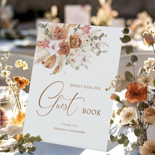 Pampas Terracotta Boho Floral Guest Book Sign Sockelschild