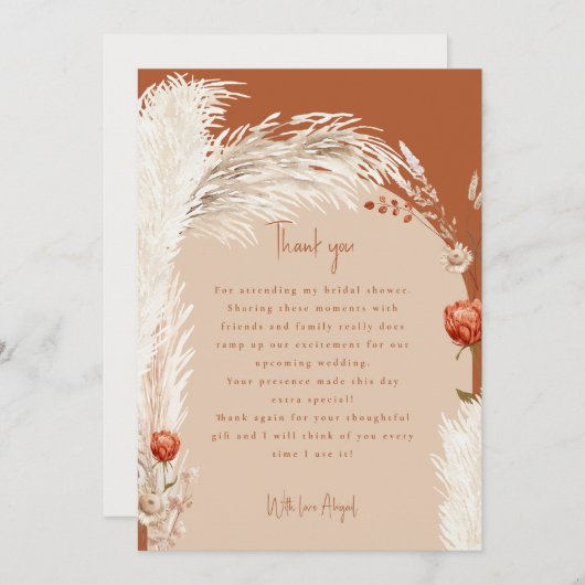 Pampas Terracotta Brautparty Vielen Dank Dankeskarte (Vorne/Hinten)