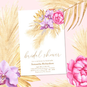 Pampas-Trockenrasen Boho Pink-Brautparty Einladung