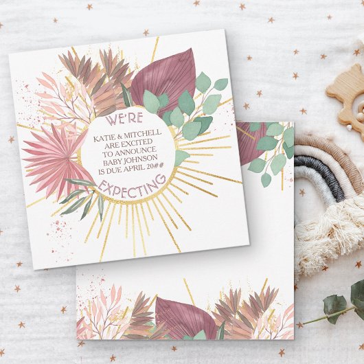 Pampas und Eukalyptus Neutrale Boho Schwangerschaf Ankündigung