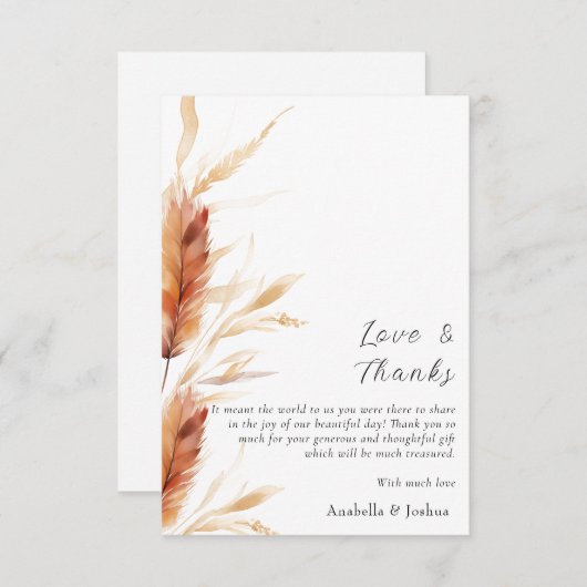 Pampas Vielen Dank für Ihre Hochzeitkarte Dankeskarte (Vorne/Hinten)