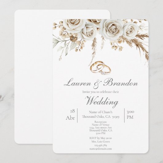 Pampas white boho Wedding invitation Einladung (Vorne/Hinten)