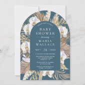 Pampas White Orchid Dusty Blue Arch Baby Dusche Einladung (Vorderseite)