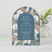 Pampas White Orchid Dusty Blue Arch Baby Dusche Einladung (Stehend Vorderseite)