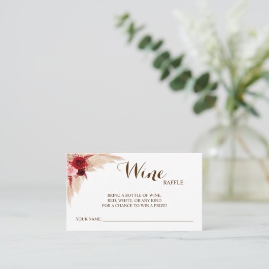 Pampas Wine Raffle Wedding Brautparty Card Platzkarte (Stehend Vorderseite)