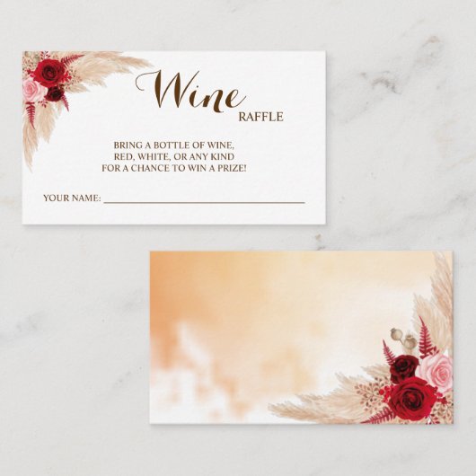 Pampas Wine Raffle Wedding Brautparty Card Platzkarte (Vorne/Hinten)