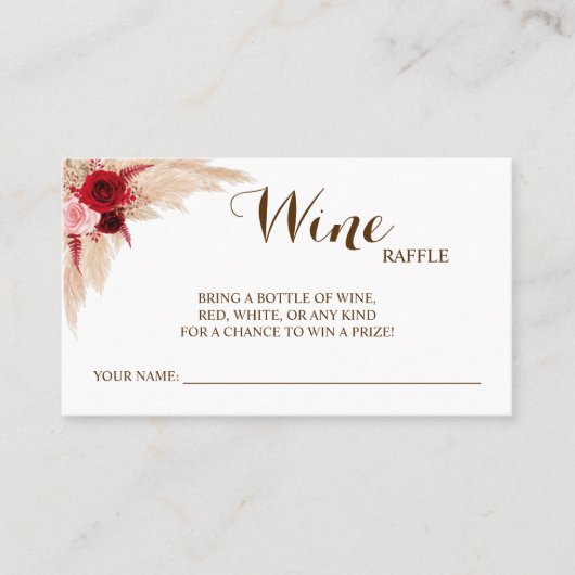 Pampas Wine Raffle Wedding Brautparty Card Platzkarte (Vorderseite)