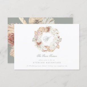 Pampas Wreath Moss Sage Green Monogram Elegant Begleitkarte