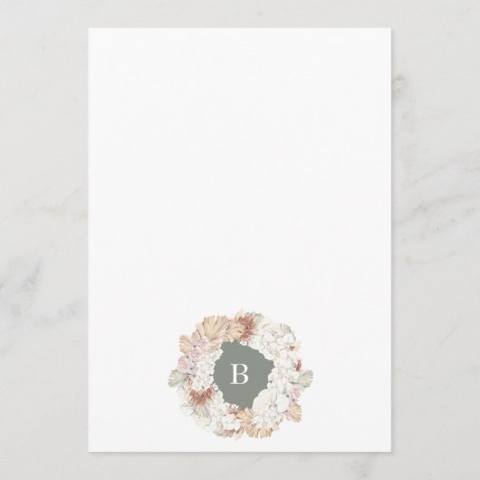 Pampas Wreath Moss Sage Green Monogram Menükarte (Rückseite)