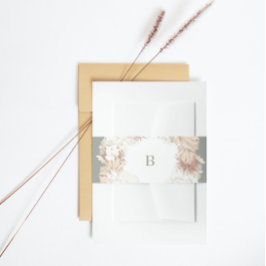 Pampas Wreath Moss Sage Green Monogram Simple Einladungsbanderole