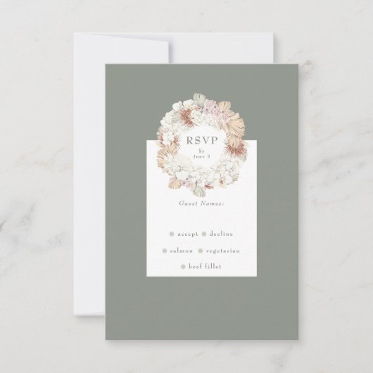 Pampas Wreath Moss Sage Green Monogram Simple RSVP Karte (Vorderseite)