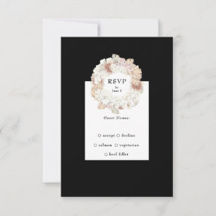 Pampas Wreath Onyx Black Premium Elegantes Monogra RSVP Karte
