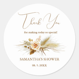 Pampasgras-Aquarell Boho elegant Danke Runder Aufkleber