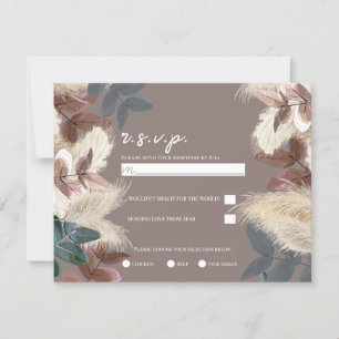 Pampasgras & Blätter Erdiges Boho-Hochzeits-RSVP Einladung