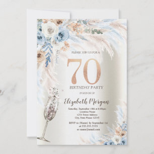 Pampasgras-Blumen Champagnerglas 70. Geburtstag Einladung