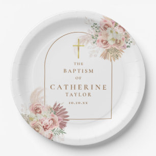 Pampasgras-Blumen-Taufe Pappteller
