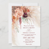 Pampasgras-Blumen-Terrakotta-QR-Code-Hochzeit Einladung (Vorderseite)