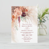 Pampasgras-Blumen-Terrakotta-QR-Code-Hochzeit Einladung (Stehend Vorderseite)