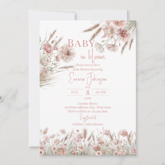 Pampasgras Blush Floral Einladung (Vorderseite)