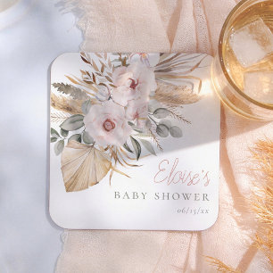 Pampasgras Boho Wüsten Mädchen Babyparty Rechteckiger Pappuntersetzer