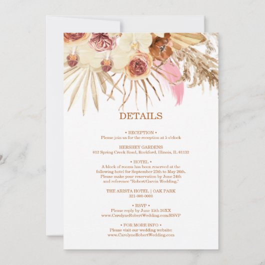 Pampasgras, die auf einer Hochzeit bearbeitet werd Einladung (Rückseite)