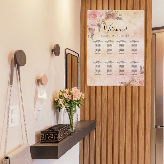 Pampasgras Rosa Blumenmuster Sitzkarte Poster