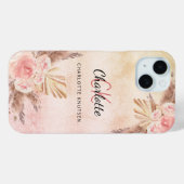 Pampasgras Rosa Flora Monogramm Case-Mate iPhone Hülle (Rückseite (Horizontal))