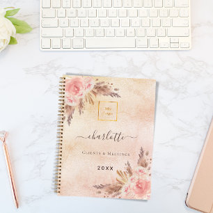 Pampasgras rose gold Blumen Firmenlogo QR  Notizblock