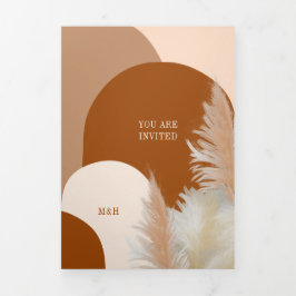 Pampasgras und Bögen Hochzeitsplanungsdunkel Dreifach Gefaltete Urlaubskarte