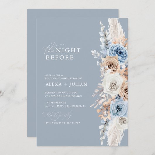 Pampasgras und dustig blaues Probe Einladung (Vorne/Hinten)