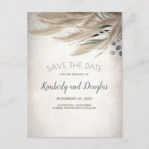 Pampasgras und Grünzeug Boho Save the Date Ankündigungspostkarte