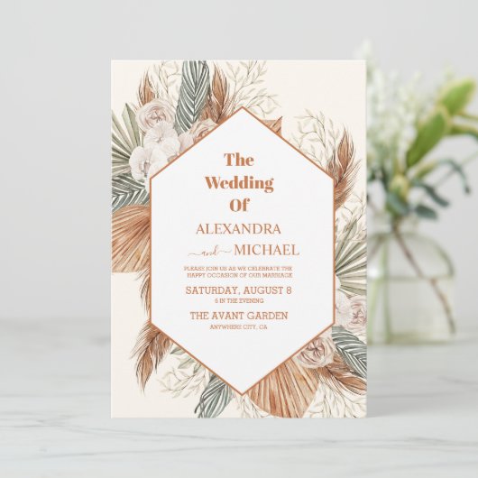 Pampasgrashochzeit Einladung (Stehend Vorderseite)