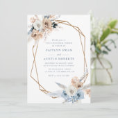 Pampass boho staubige blaue Hochzeitsstiftung Prob Einladung (Stehend Vorderseite)