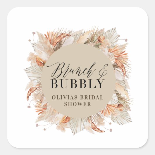 Pampelgras aus Brunch und Brautparty Quadratischer Aufkleber (Vorderseite)