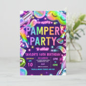 Pamper Party Glow Neon Wellness-Center Makeup Gebu Einladung (Stehend Vorderseite)