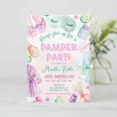 Pamper Party Invite, Girls Wellness-Center Geburts Einladung (Stehend Vorderseite)