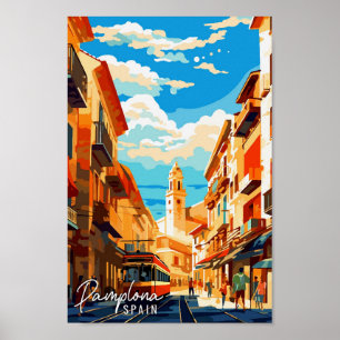 Pamplona Spanien Vintage Reise Illustration Poster